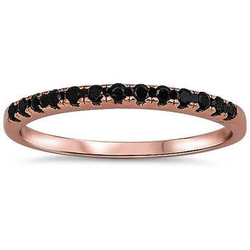 Half Eternity Wedding Band Ring Round Rose Tone, Simulated Black CZ 925 Sterling Silver